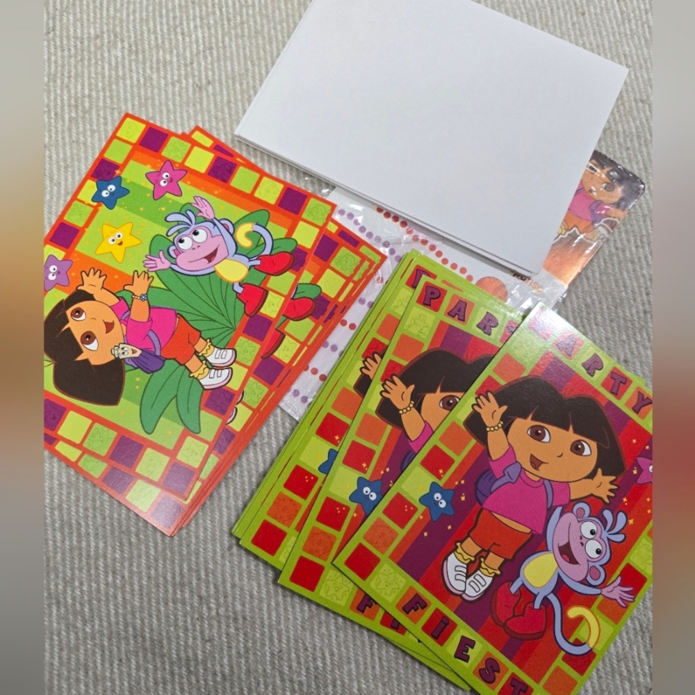 Vintage Y2K early 2000s Dora the Explorer party invitations, thank you cards